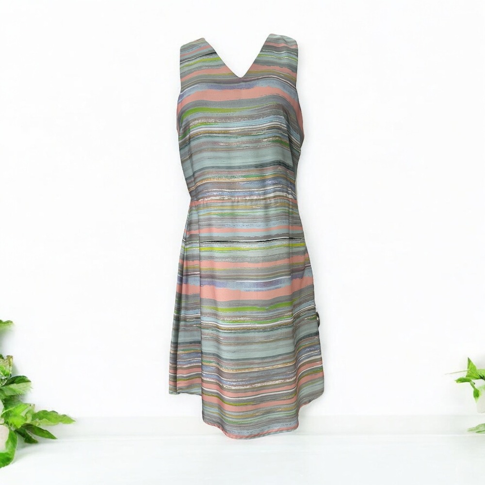 Lavand Striped Sheath Dress Multicolor 100% Polyester Sleeveless Spain Sz M NWT - Picture 2 of 9